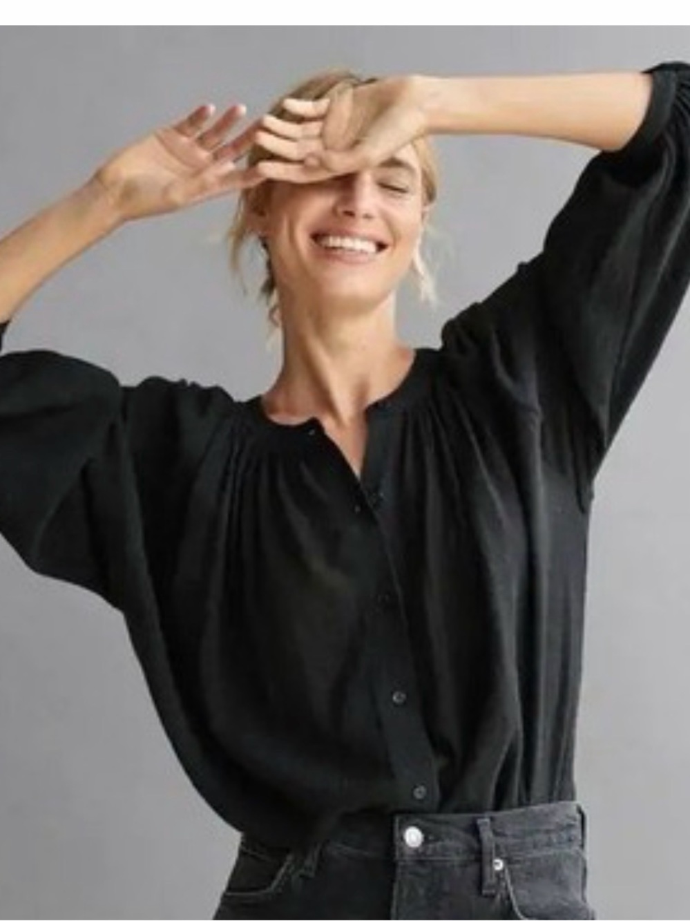 Jenni Kayne Black Button-Front Blouse